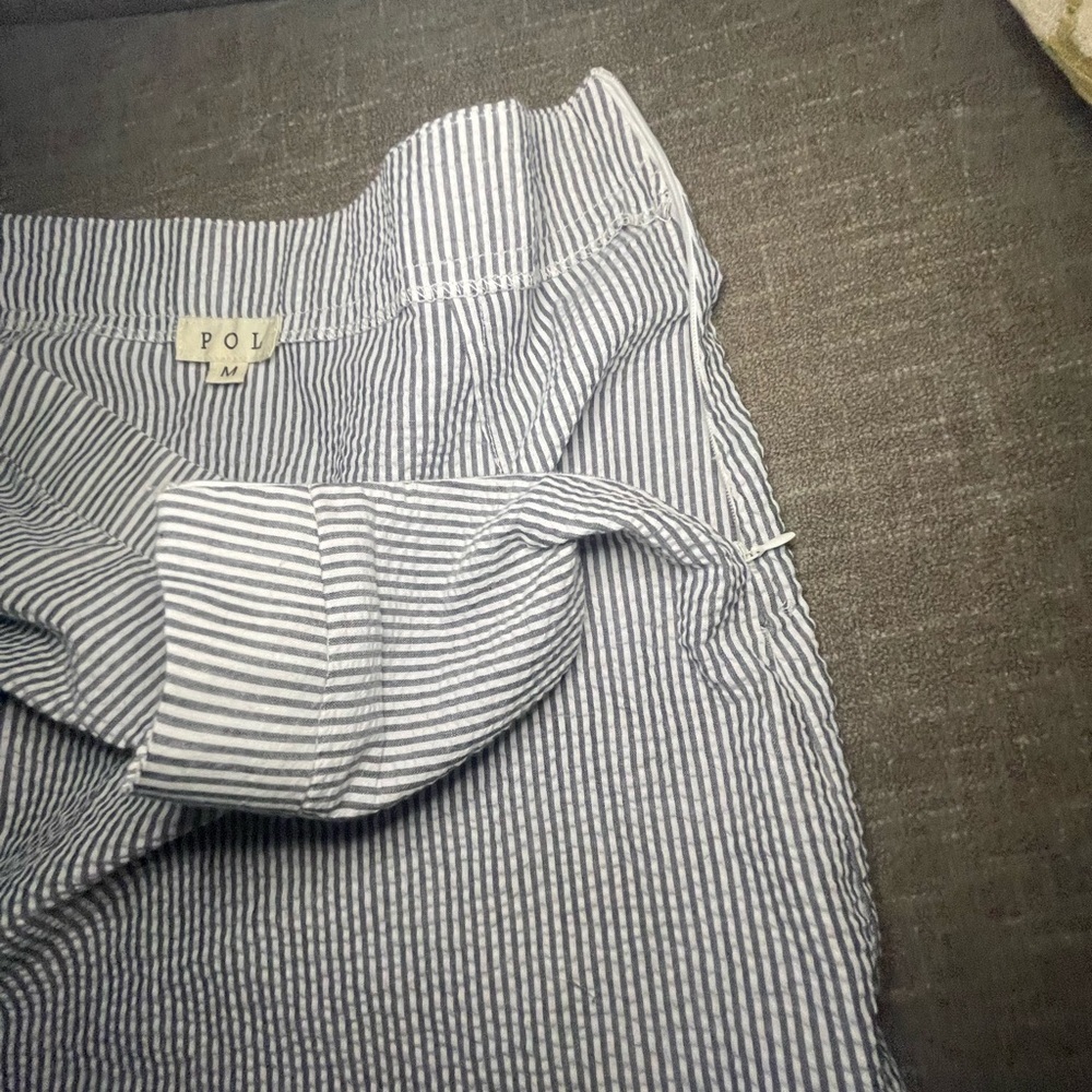 POL Asymmetrical Ruffle Hem Gingham Pinstripe Cotton Mini Skirt Size M - Picture 5 of 7